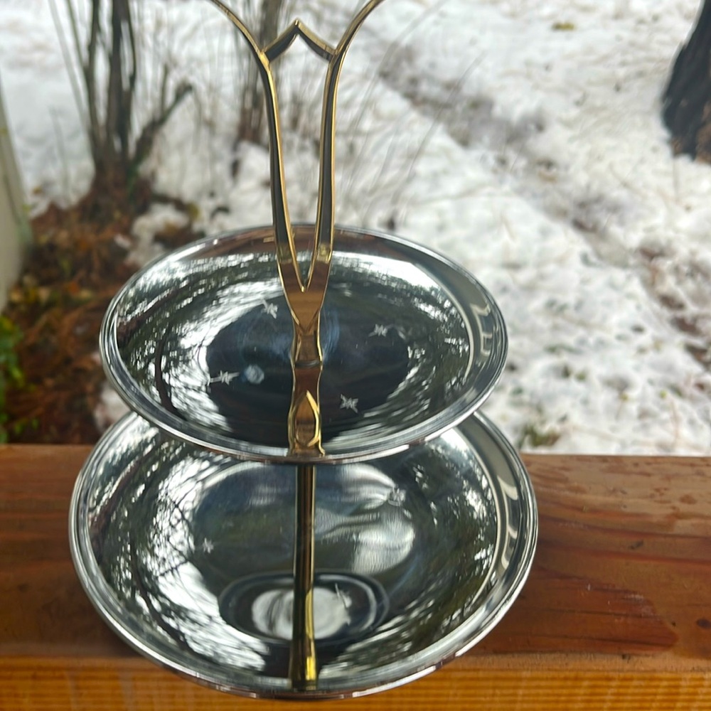Vintage MCM two-tier chrome serving tray.  Riviera.  Rare!
